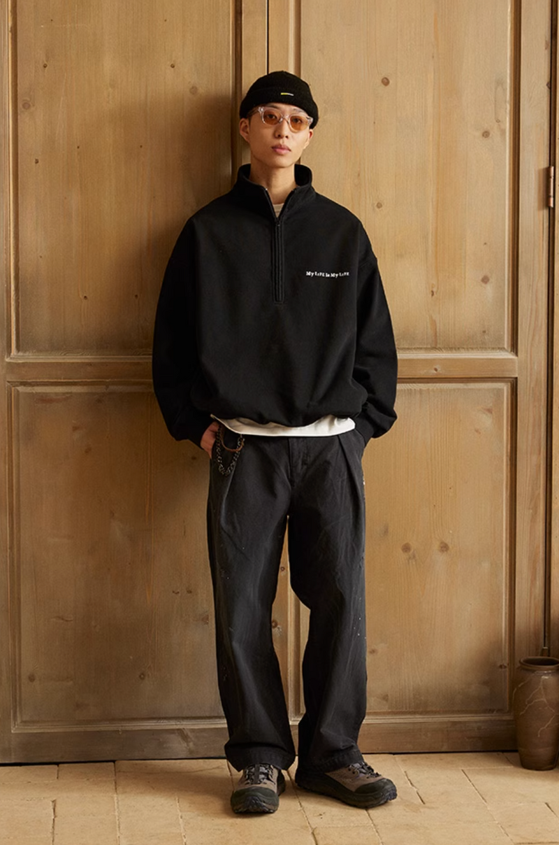 460G】half zip sweatshirt / Half Zip Sweatshirt with Embroidery N4214