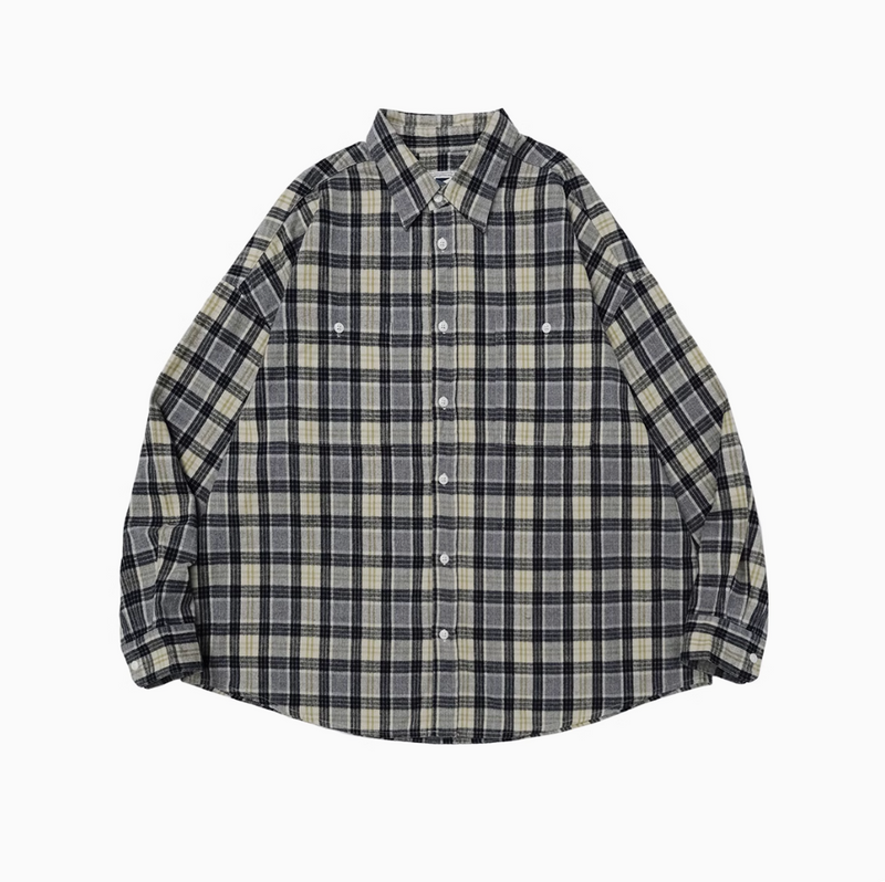 Brushed plaid long sleeve shirt   N4309