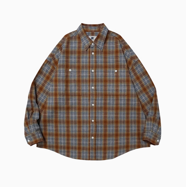 Brushed plaid long sleeve shirt   N4309