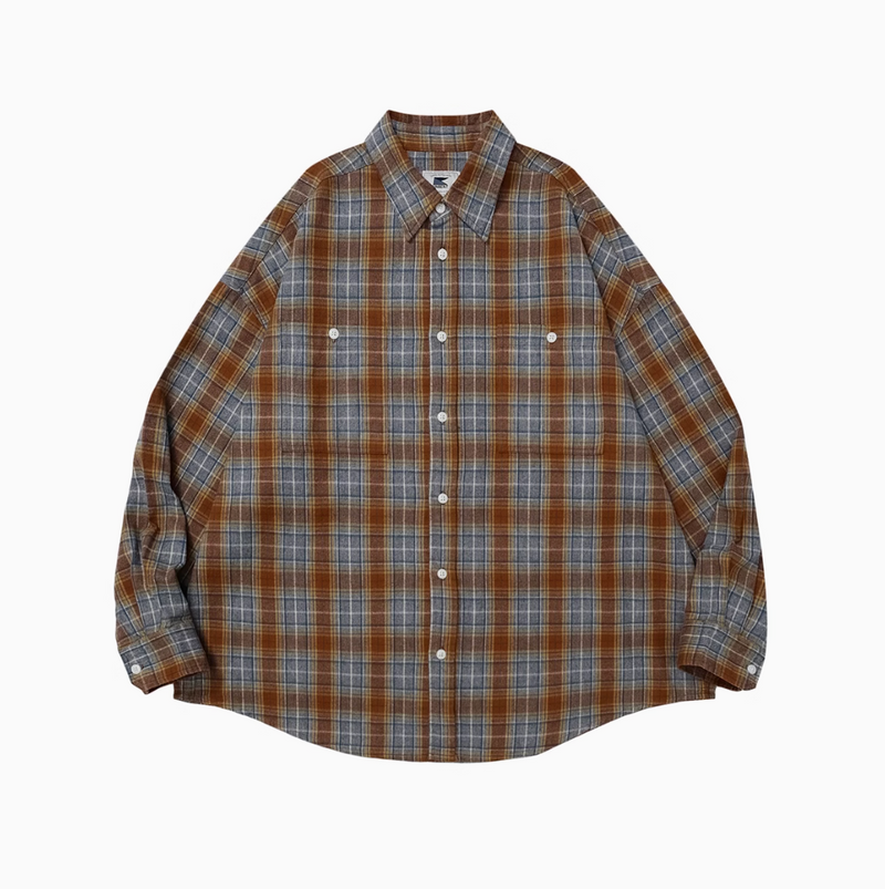 Brushed plaid long sleeve shirt N4309