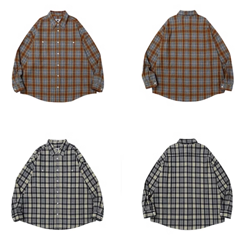 Brushed plaid long sleeve shirt N4309