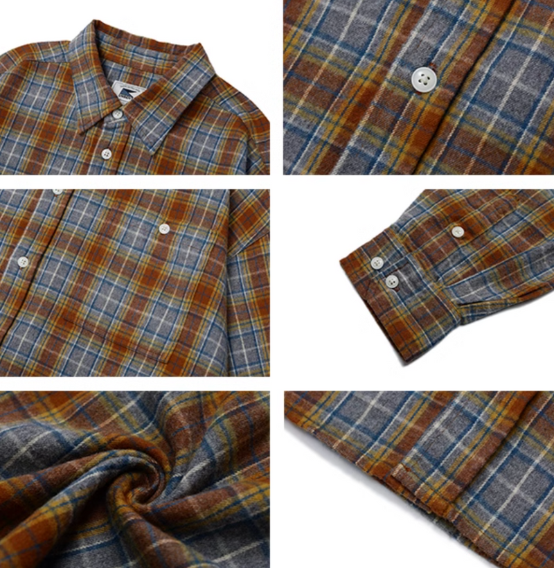 Brushed plaid long sleeve shirt   N4309