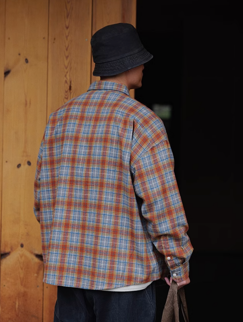 Brushed plaid long sleeve shirt N4309