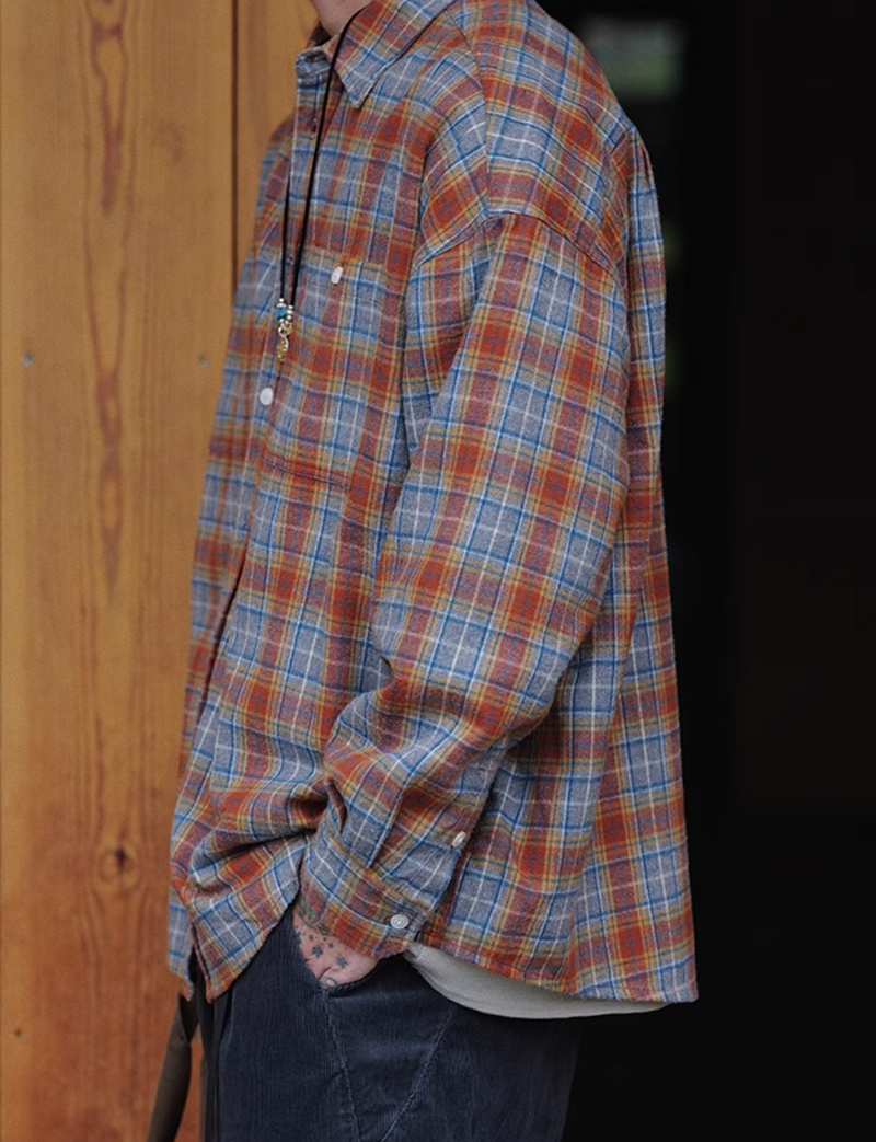 Brushed plaid long sleeve shirt N4309