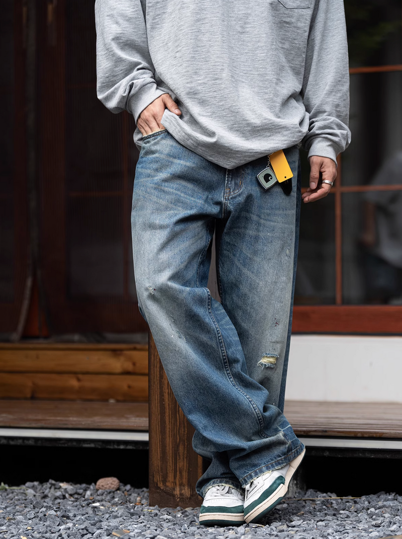 14OZ】crushed straight denim pants / 14oz Heavy Weight Jeans N4288