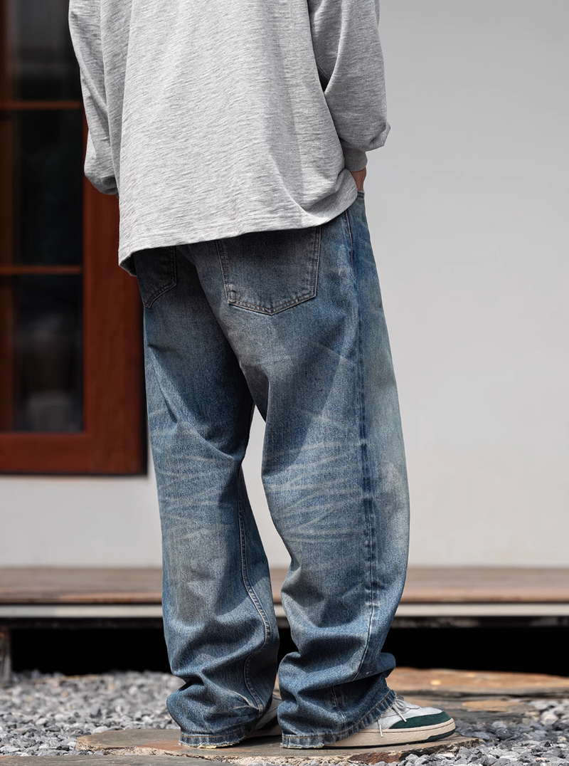 14OZ】crushed straight denim pants / 14oz Heavy Weight Jeans N4288