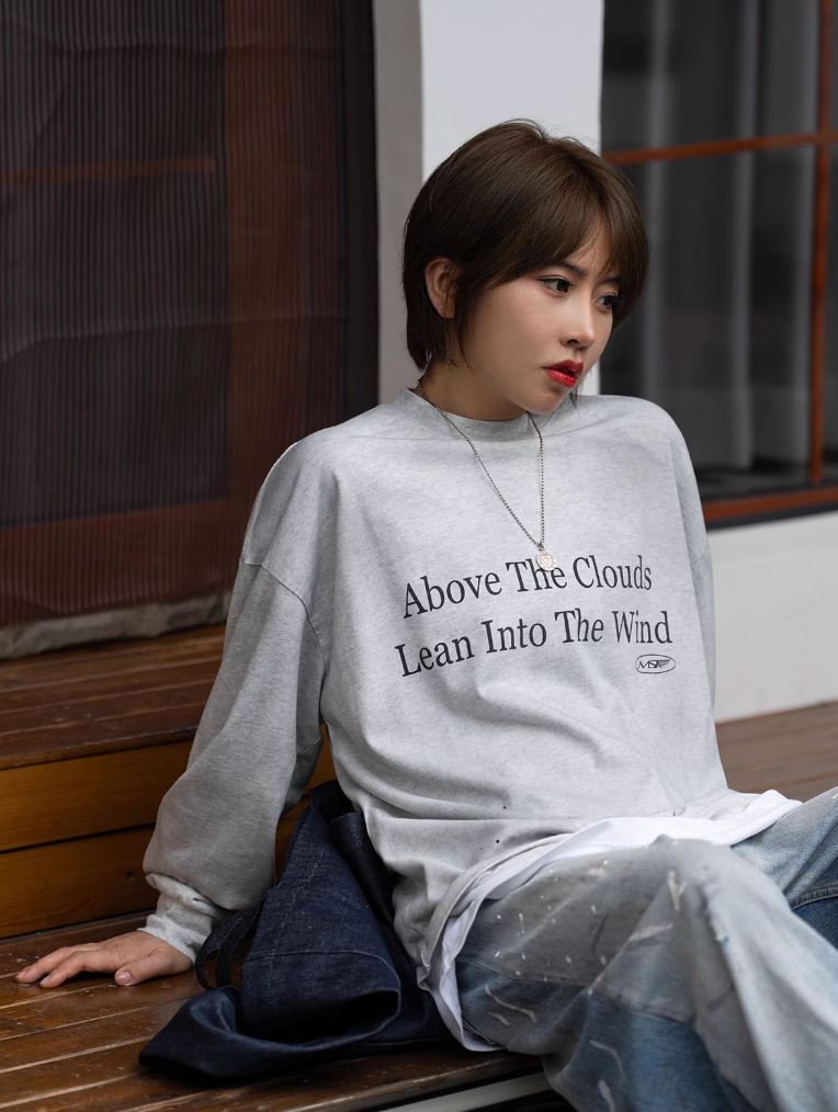 printed long sleeve t-shirt / Slogan Ron T N4289