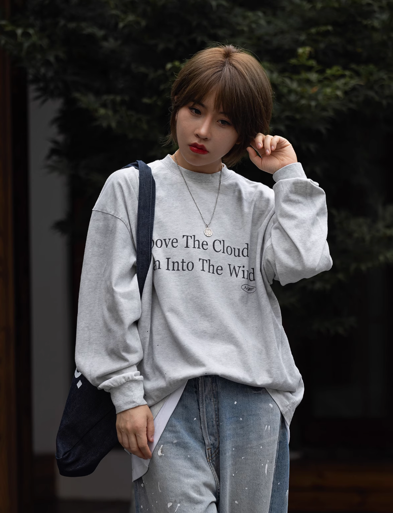 printed long sleeve t-shirt / Slogan Ron T N4289