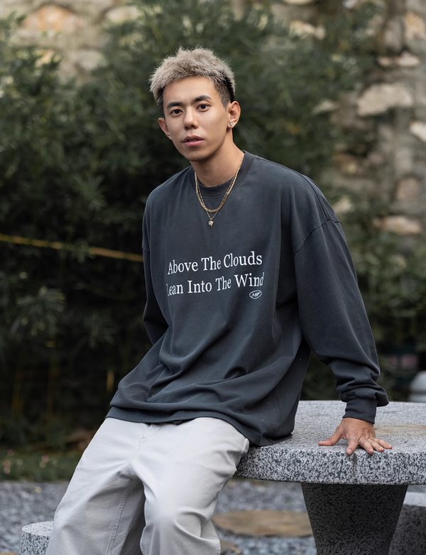 printed long sleeve t-shirt / Slogan Ron T N4289