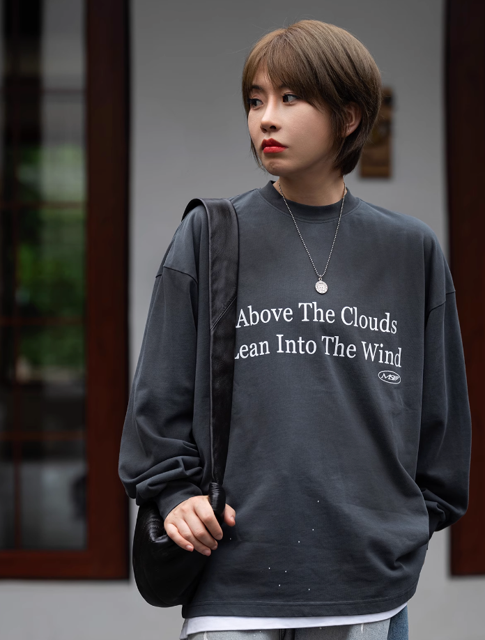 printed long sleeve t-shirt / Slogan Ron T N4289