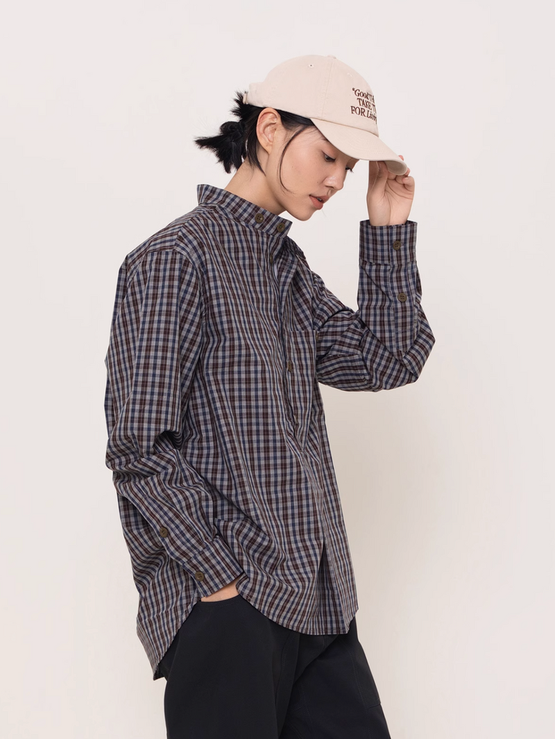 retro plaid stand collar shirt   N4313