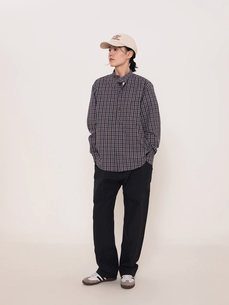 retro plaid stand collar shirt   N4313