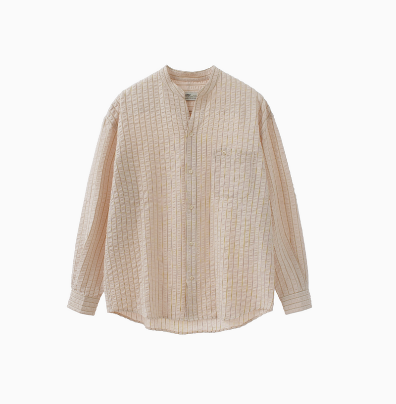 【シアーサッカー】collarless striped shirt   N4341