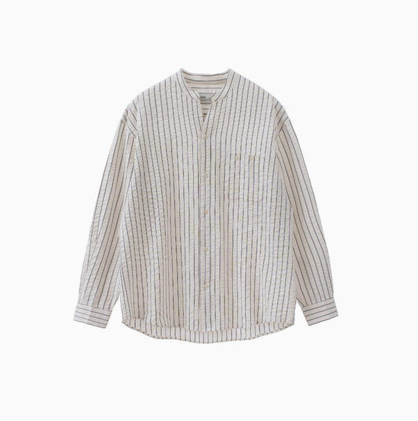 【シアーサッカー】collarless striped shirt   N4341