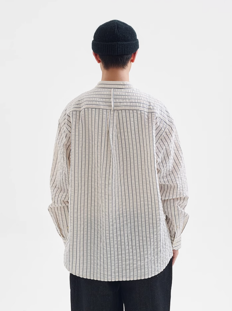 【シアーサッカー】collarless striped shirt   N4341