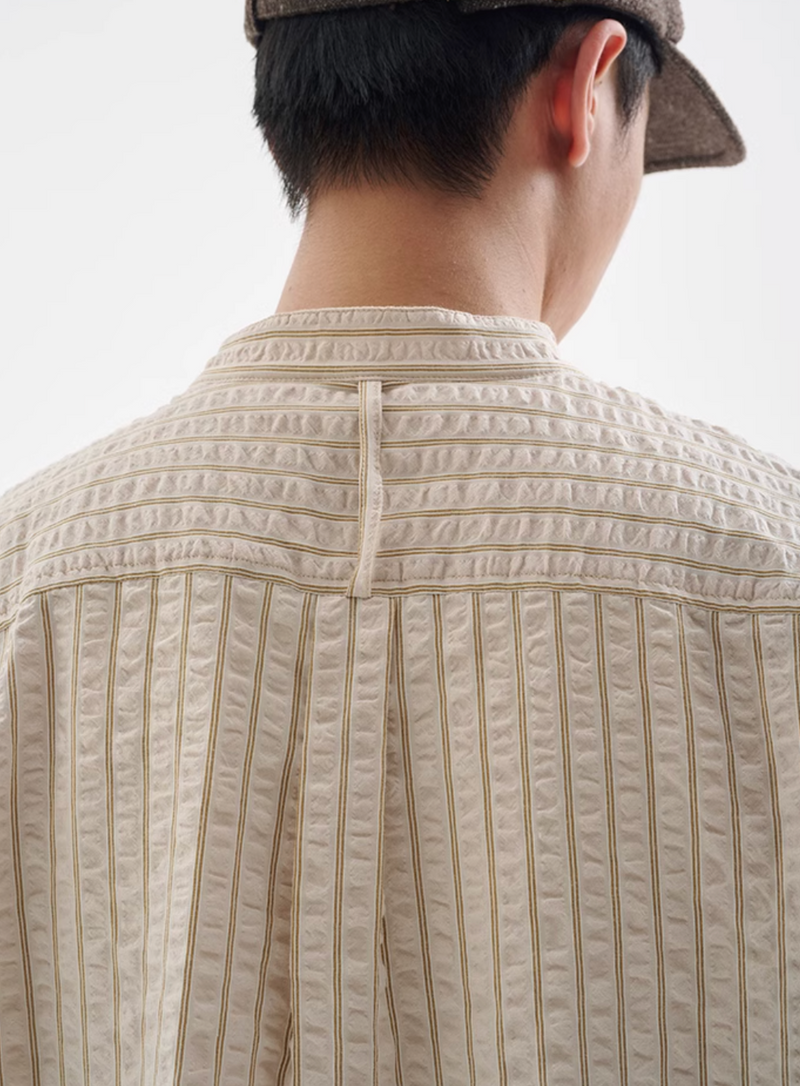 【シアーサッカー】collarless striped shirt   N4341