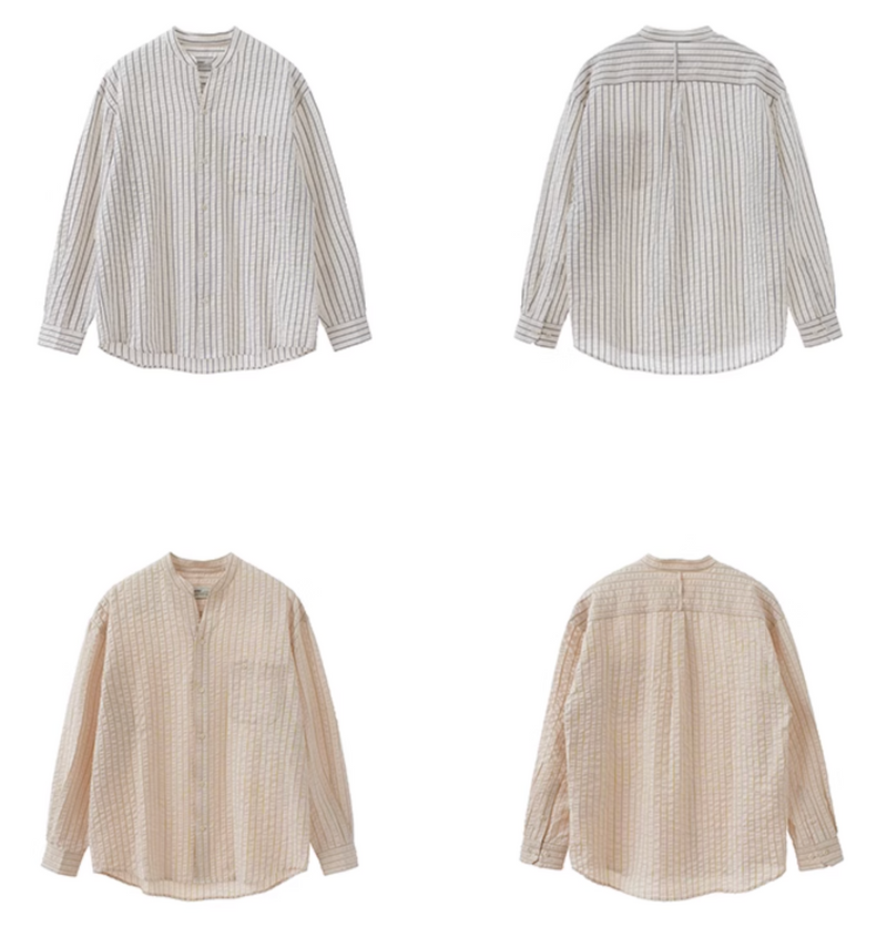 【シアーサッカー】collarless striped shirt   N4341