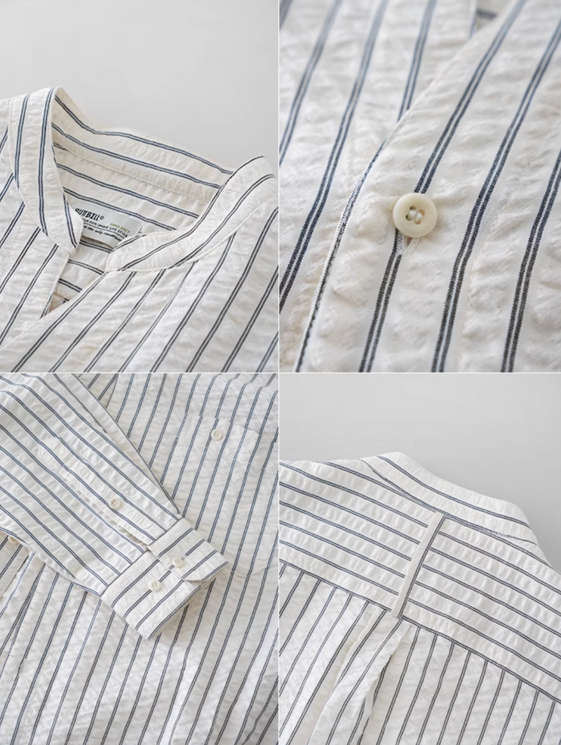 【シアーサッカー】collarless striped shirt   N4341