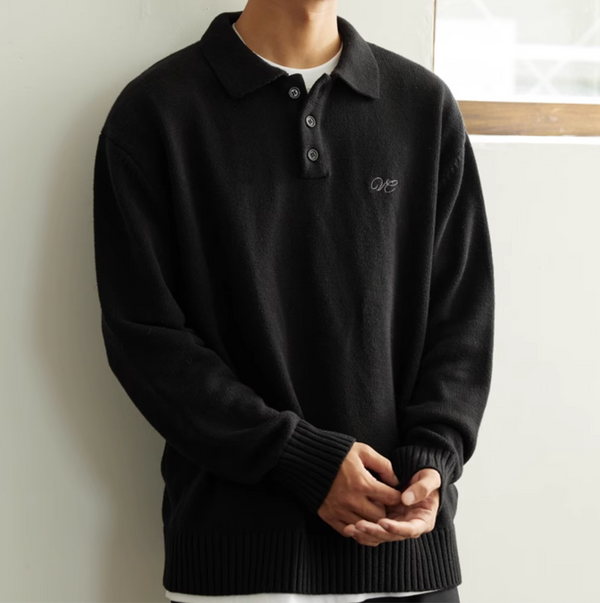 black off shoulder sweater / ニットポロシャツ  N4400