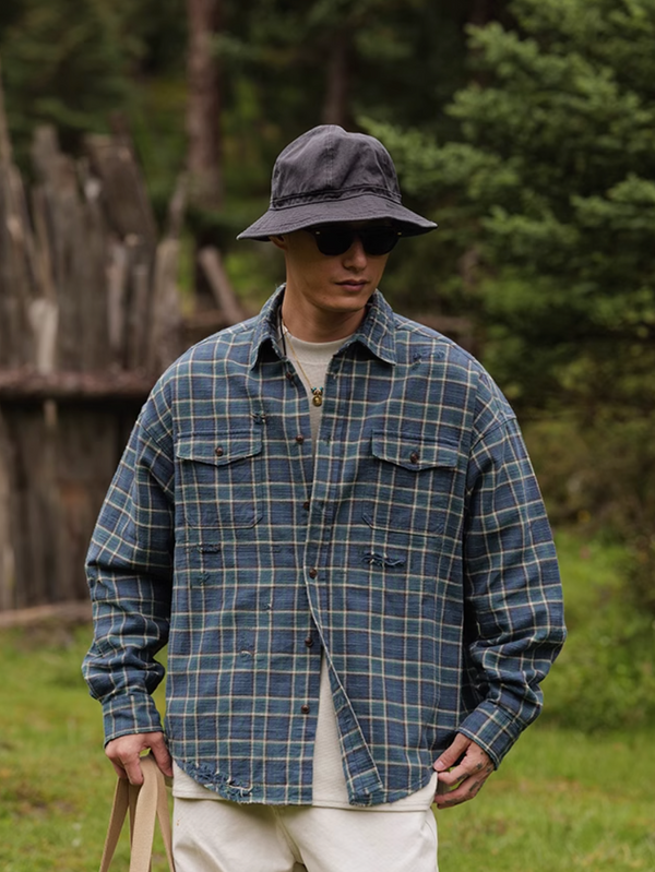 Destroy washed plaid shirt / デストロイウォッシュ・チェックシャツ  N4394