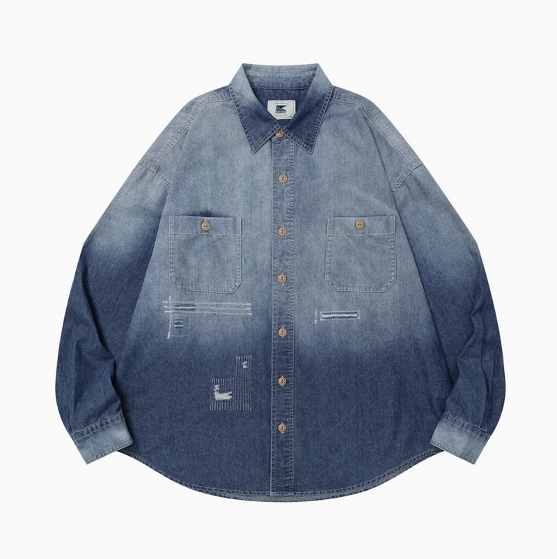 【5oz】gradient wash denim shirt  / ダメージデニムシャツ N4395