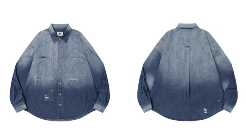 【5oz】gradient wash denim shirt  / ダメージデニムシャツ N4395