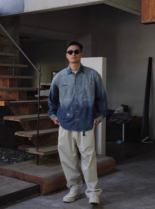 【5oz】gradient wash denim shirt  / ダメージデニムシャツ N4395