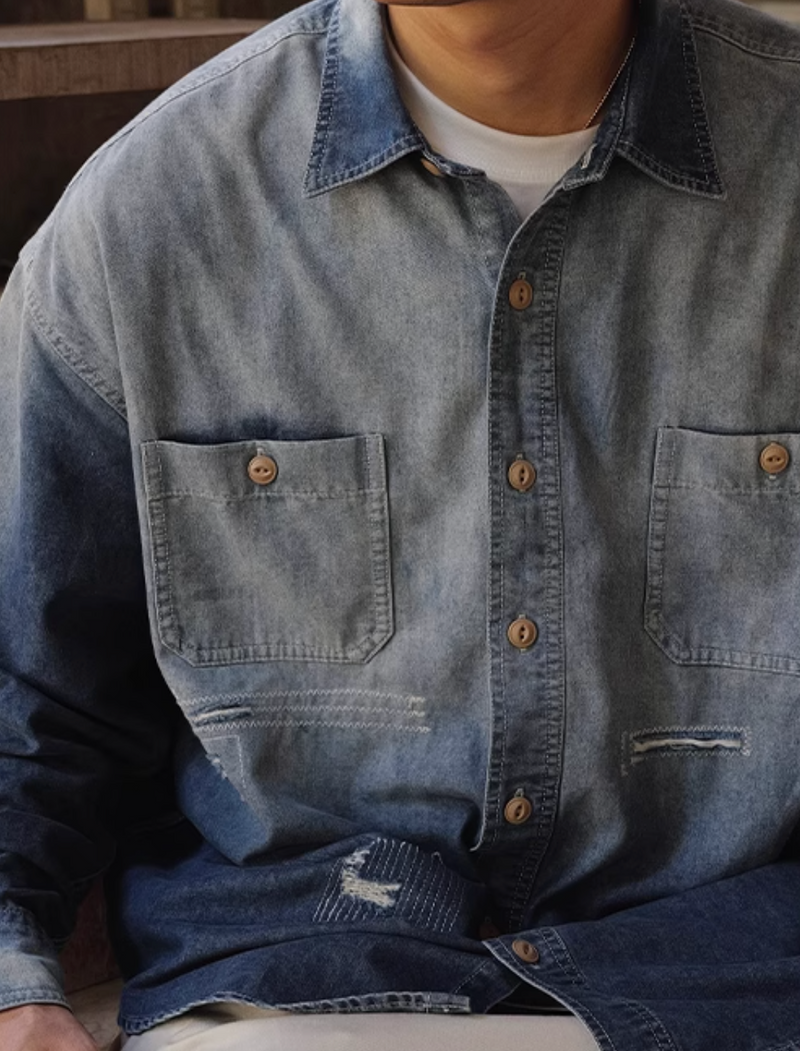 【5oz】gradient wash denim shirt  / ダメージデニムシャツ N4395