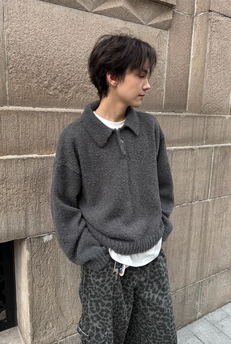 textured knit sweater / ウーリーテックニットポロ  N4451