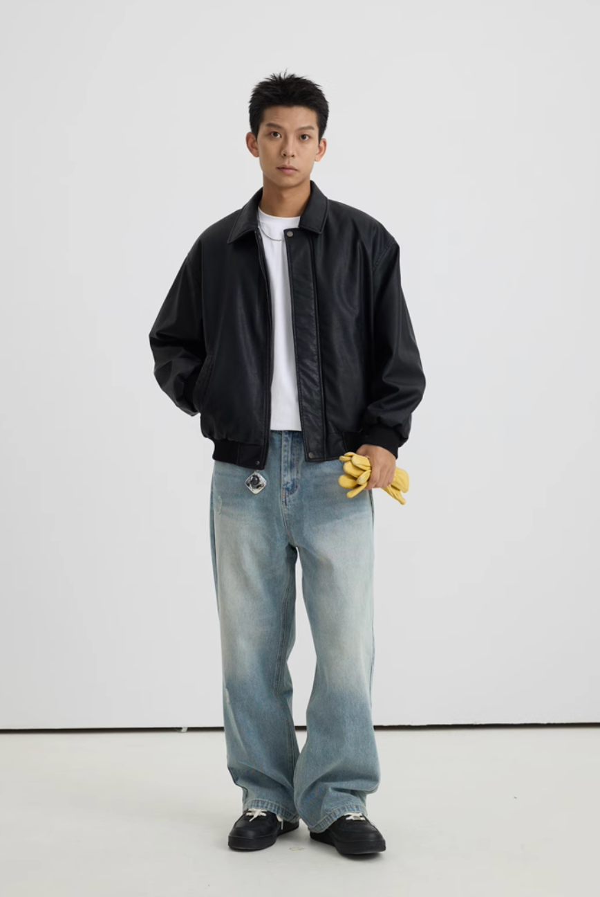 Retro sherpa PU leather jacket N4416