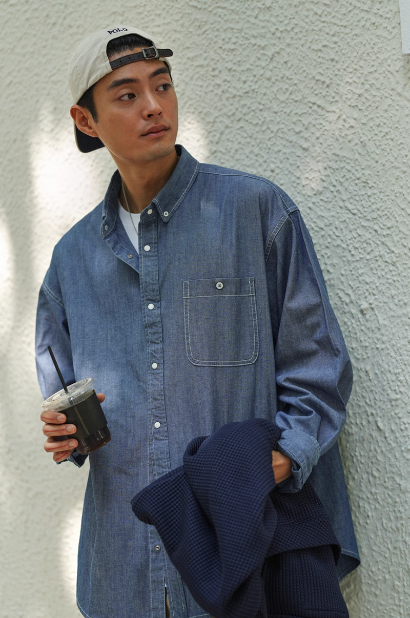 retro oxford denim blue shirt N4486