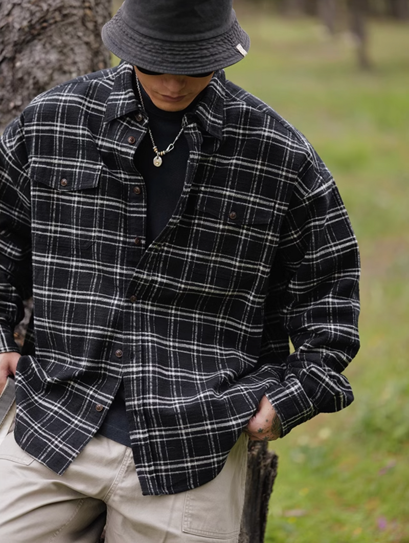 oversized check shirt N4543