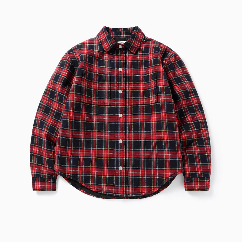 red check shirt / Oversized regular-collar long-sleeved flannel shirt N4553