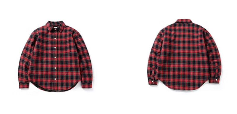 red check shirt / Oversized regular-collar long-sleeved flannel shirt N4553