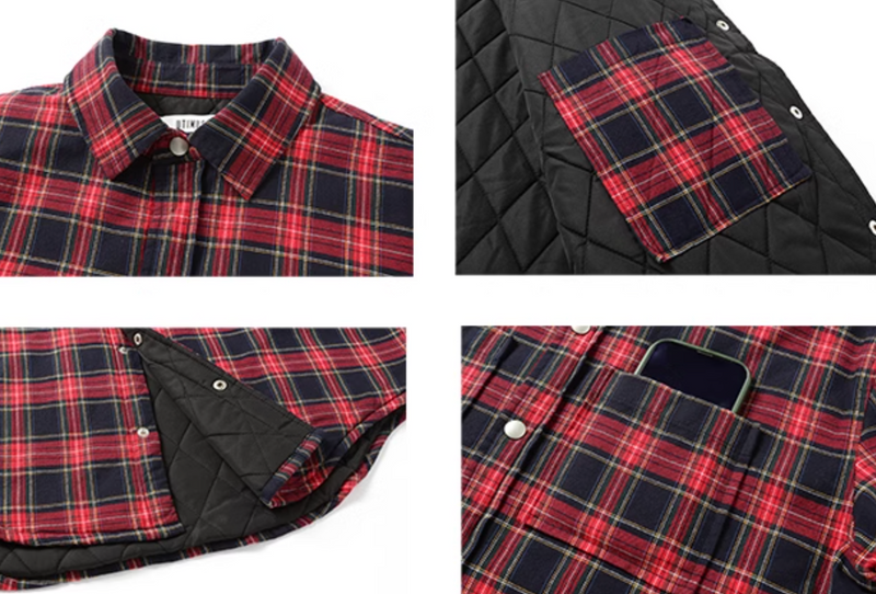 red check shirt / Oversized regular-collar long-sleeved flannel shirt N4553