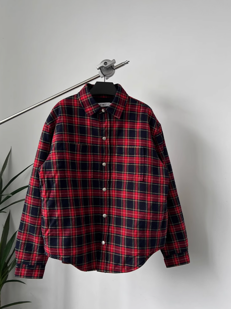 red check shirt / Oversized regular-collar long-sleeved flannel shirt N4553