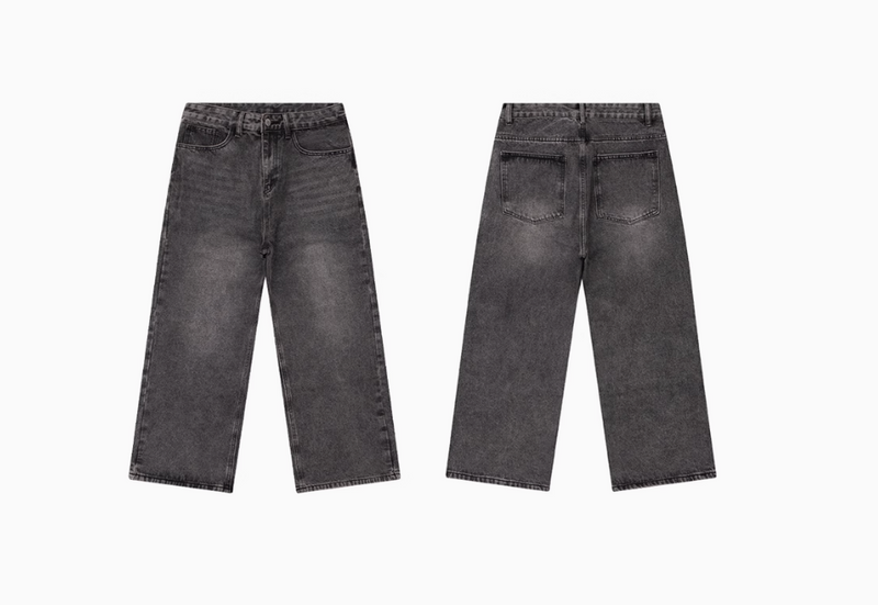 washed straight denim pants   N4557