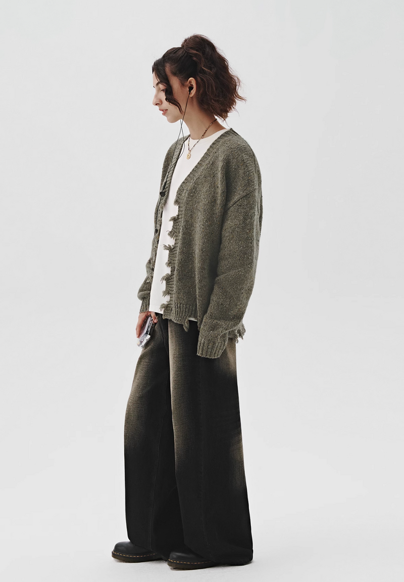 distressed knit cardigan / ウールニットカーディガン  N4588