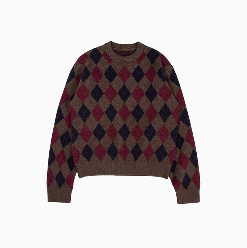 diamond check sweater / 短丈アーガイルチェックセーター  N4595