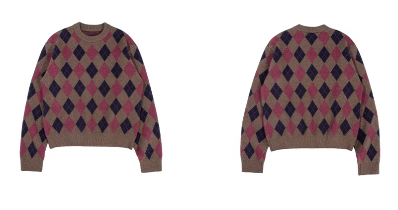 diamond check sweater / 短丈アーガイルチェックセーター  N4595