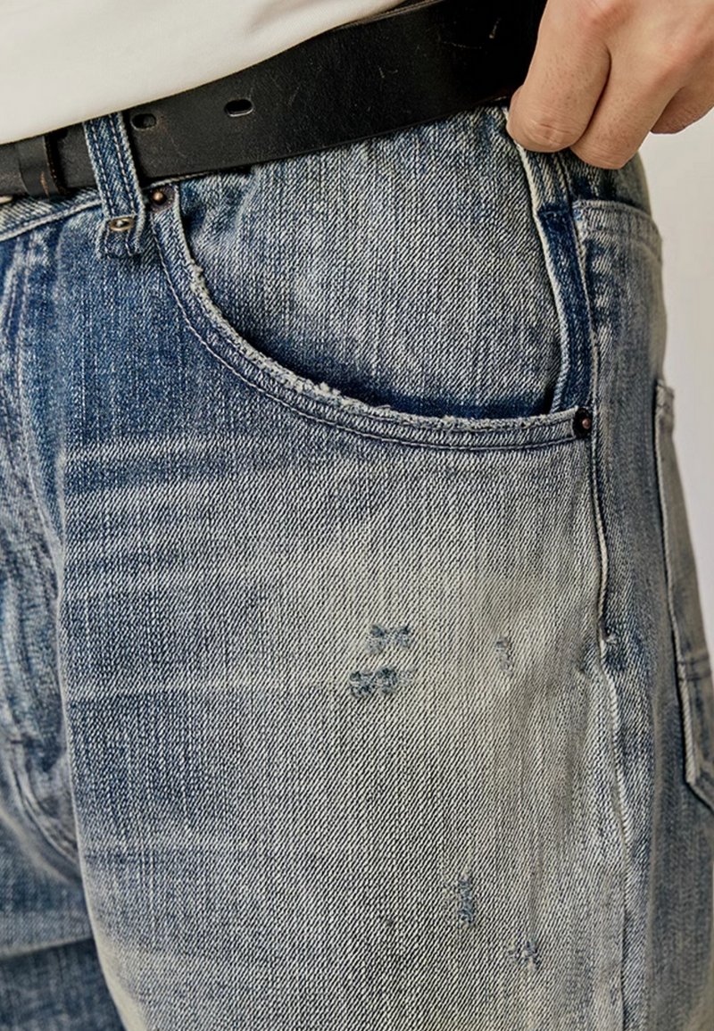 Washed distressed denim pants   N4634