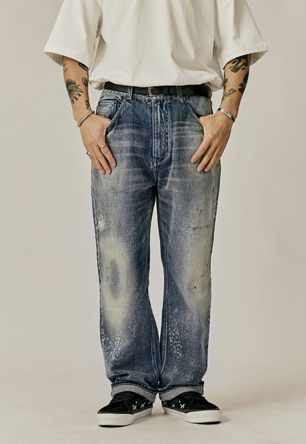 Washed distressed denim pants   N4634