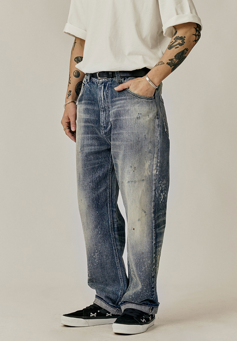 Washed distressed denim pants   N4634