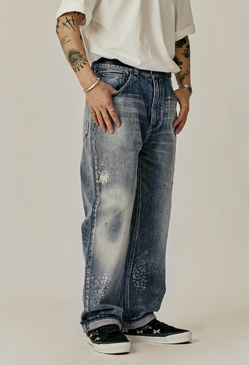 Washed distressed denim pants   N4634