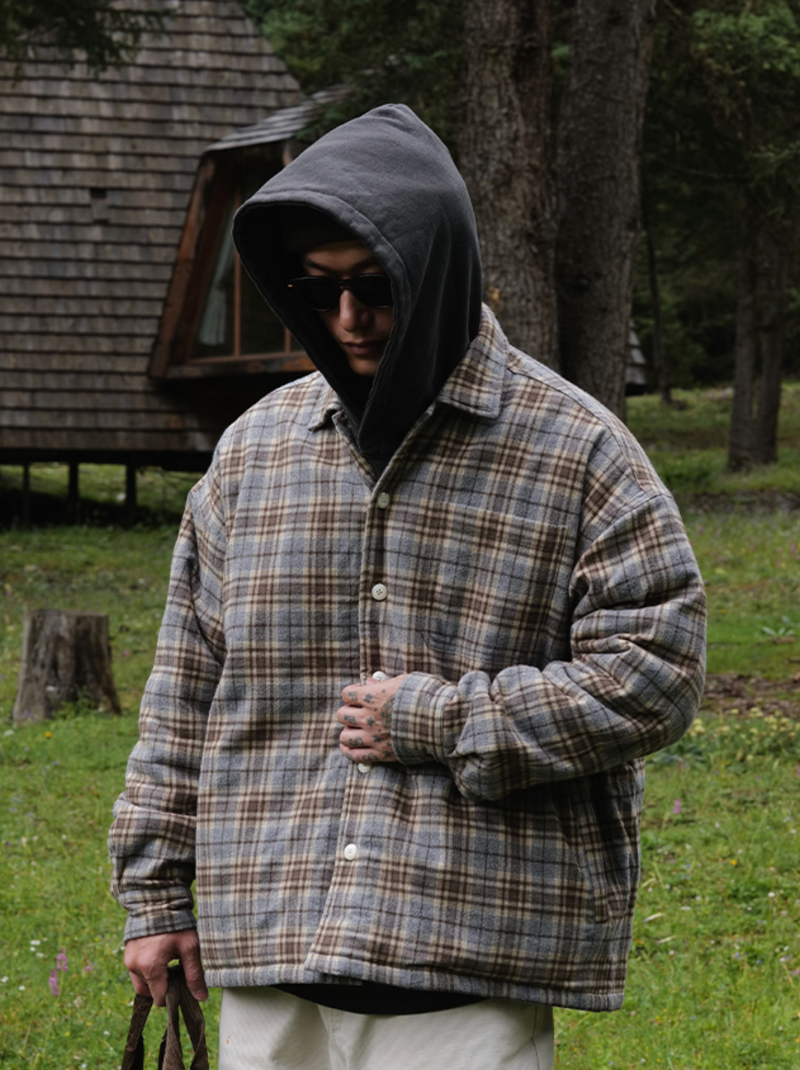 【中綿入り】quilted check shirt jacket   N4625