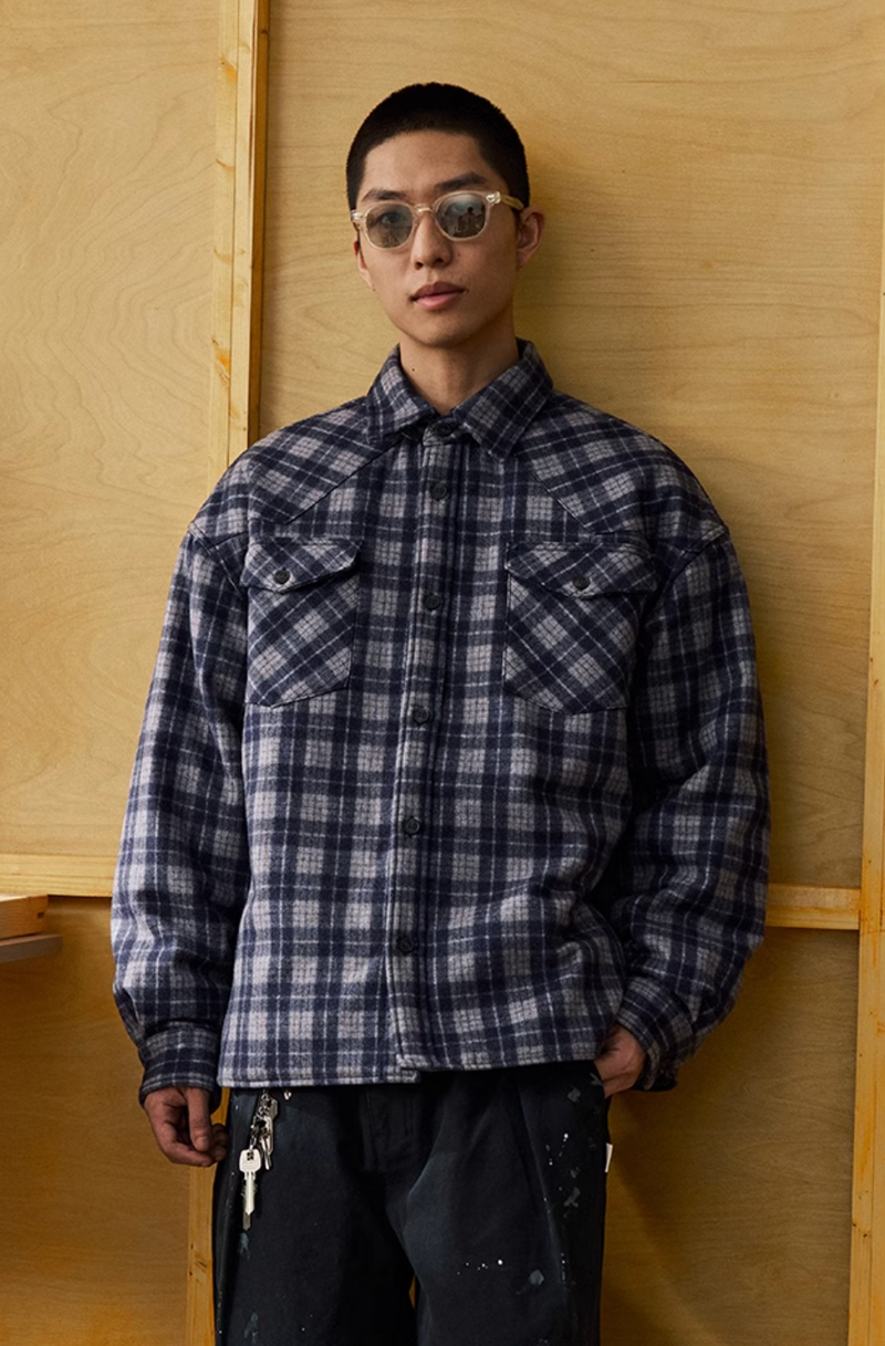 【中綿入り】checked quilted shirt jacket /  N4636