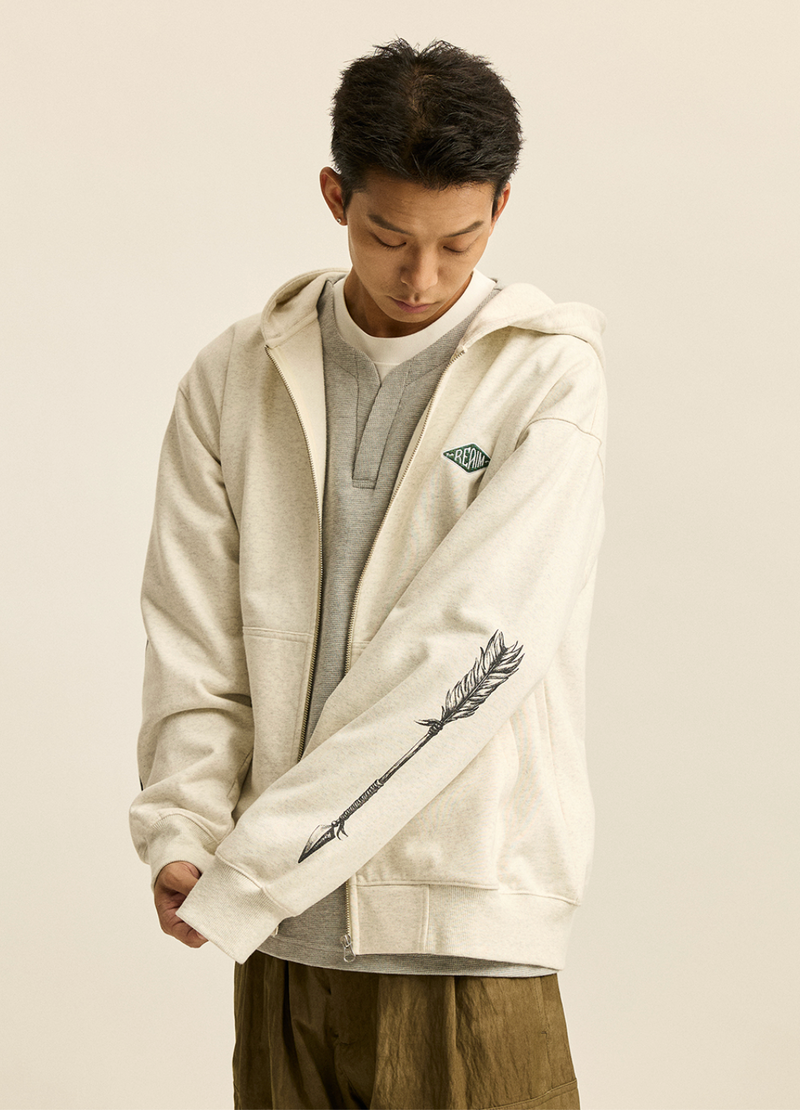 【420G】arrow sleeve print hoodie  / フルジップフーディ N4664