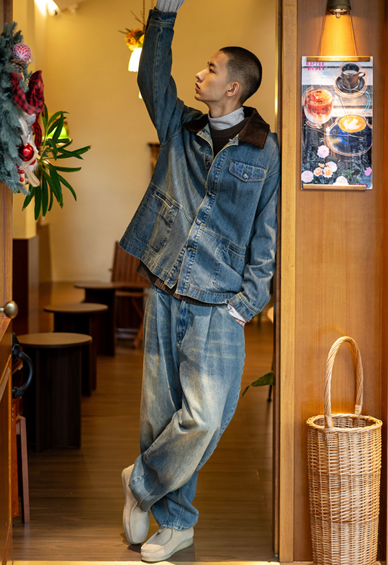 Heavy wash wide denim pants   N4706