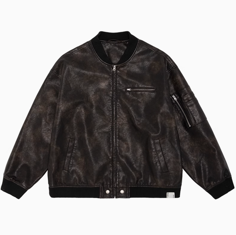 Retro distressed leather jacket   N4709