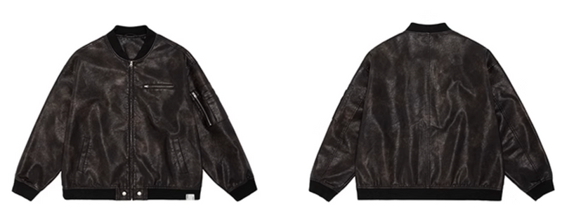 Retro distressed leather jacket   N4709